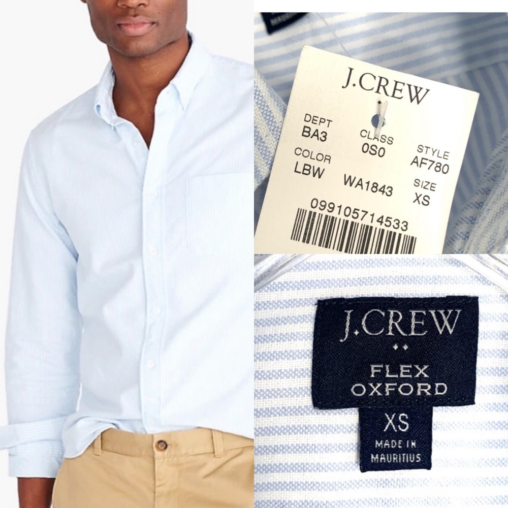 J.Crew slim cut untucked‎ cotton Oxford shirt in light Blue/White stripe NWT XS
